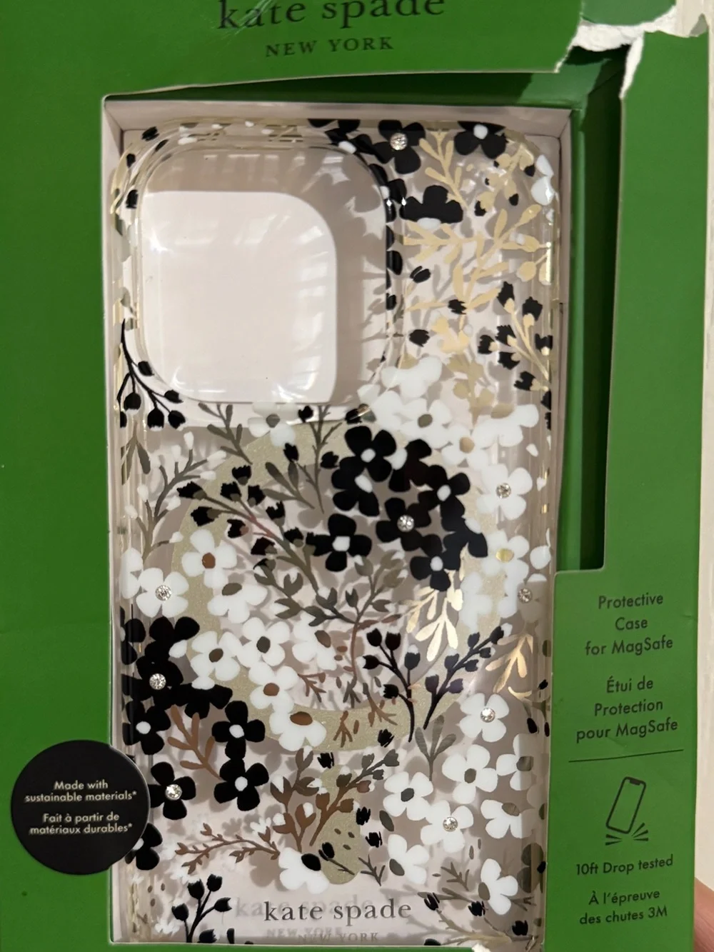 kate spade Clear Floral iPhone Case with Gold Foil & Black Accents
